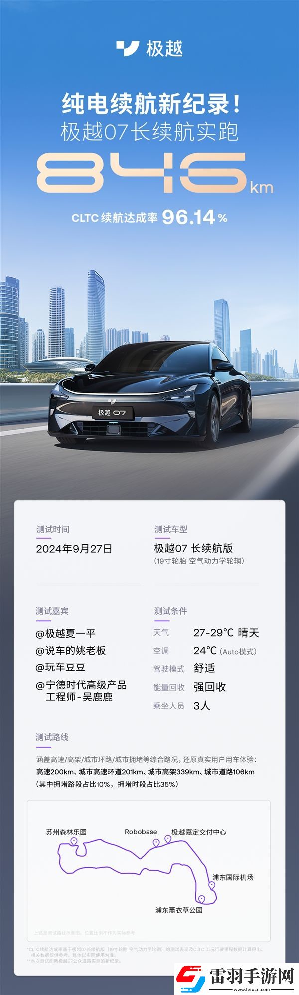 CLTC续航达96.14%极越07实测跑了846km