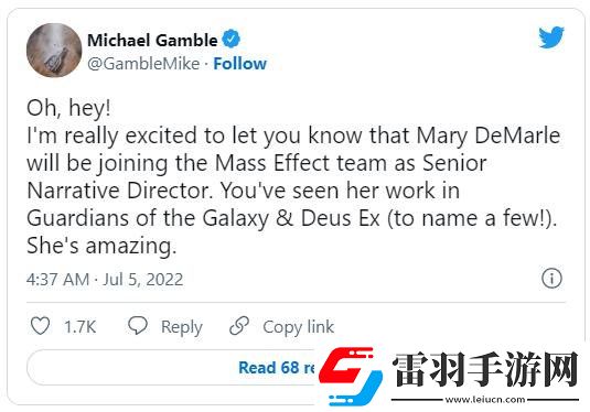 资深编剧MaryDeMarle官宣加盟质量效应开发小组