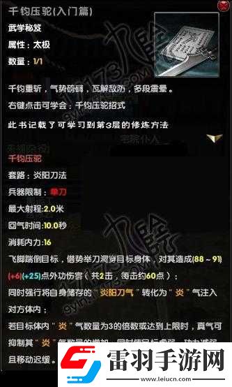 九阴真经手游炎阳刀法武器与玩法攻略