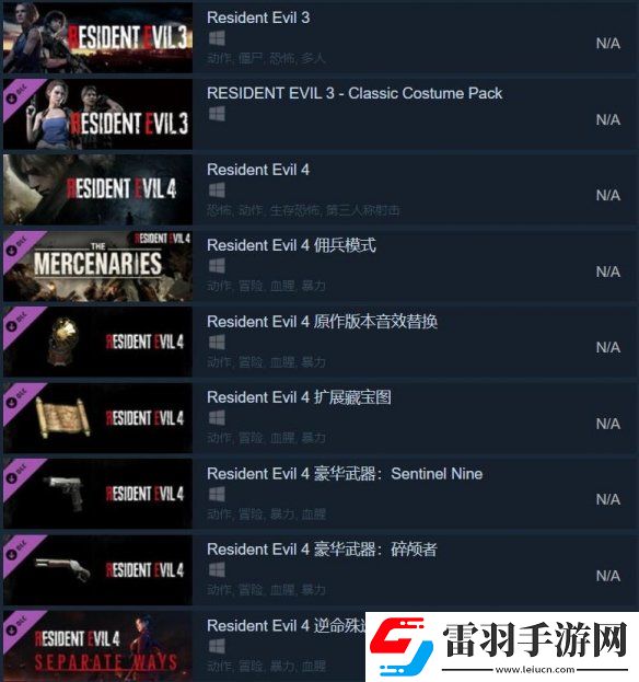 生化危机重制版三部曲上线Steam平台