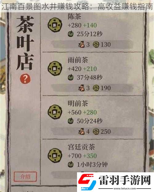江南百景图水井赚钱攻略