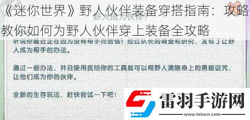 迷你世界野人伙伴装备穿搭指南