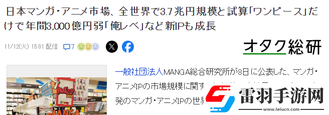 新统计日本动漫全球规模约3.7兆日元海贼王独占3000亿