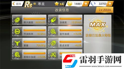 天天飞车RS寒星满级属性满级费用介绍