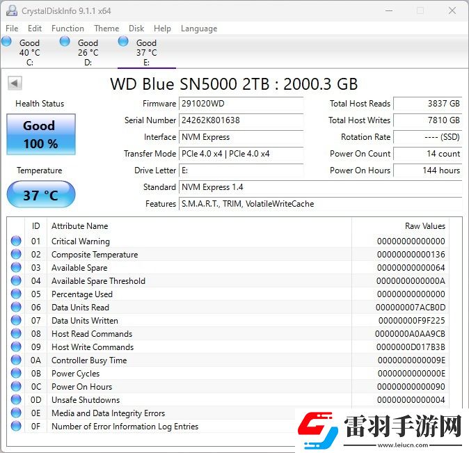 西部数据WDBlue™SN5000NVMe固态硬盘2TB评测